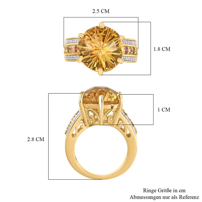 Brazilian Citrine and Muti Gemstone 10.01 ctw Ring in Vermeil Yellow Gold Over Sterling Silver (Size 8.0)