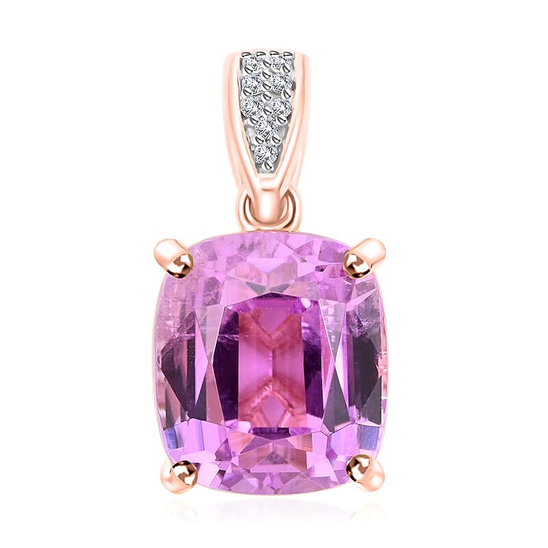 Iliana 18K Rose Gold AAA Patroke Kunzite and G-H SI Diamond Pendant 6.25 ctw