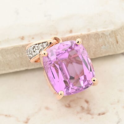 Iliana 18K Rose Gold AAA Patroke Kunzite and G-H SI Diamond Pendant 6.25 ctw