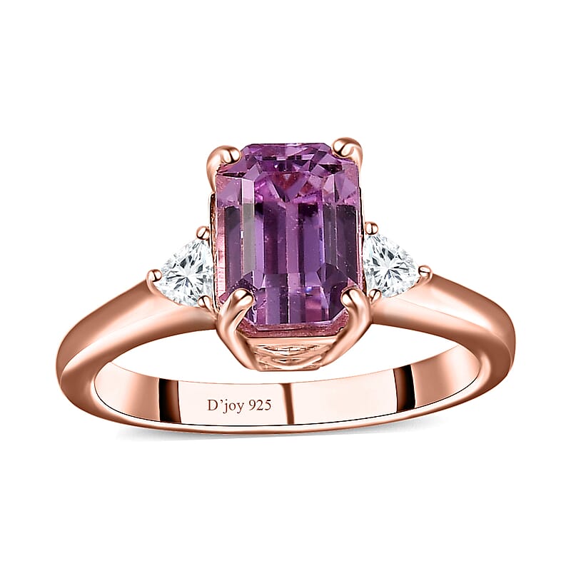 D'Joy AAA Patroke Kunzite and White Zircon 3 Stone Ring in Vermeil Rose Gold Over Sterling Silver (Size 7.0) 3.25 ctw