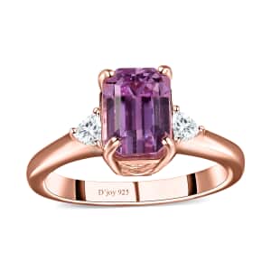 AAA Patroke Kunzite and White Zircon 3 Stone Ring in Vermeil Rose Gold Over Sterling Silver (Size 7.0) 3.25 ctw