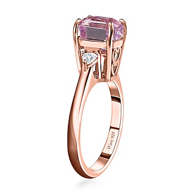 D'Joy AAA Patroke Kunzite and White Zircon 3 Stone Ring in Vermeil Rose Gold Over Sterling Silver (Size 7.0) 3.25 ctw