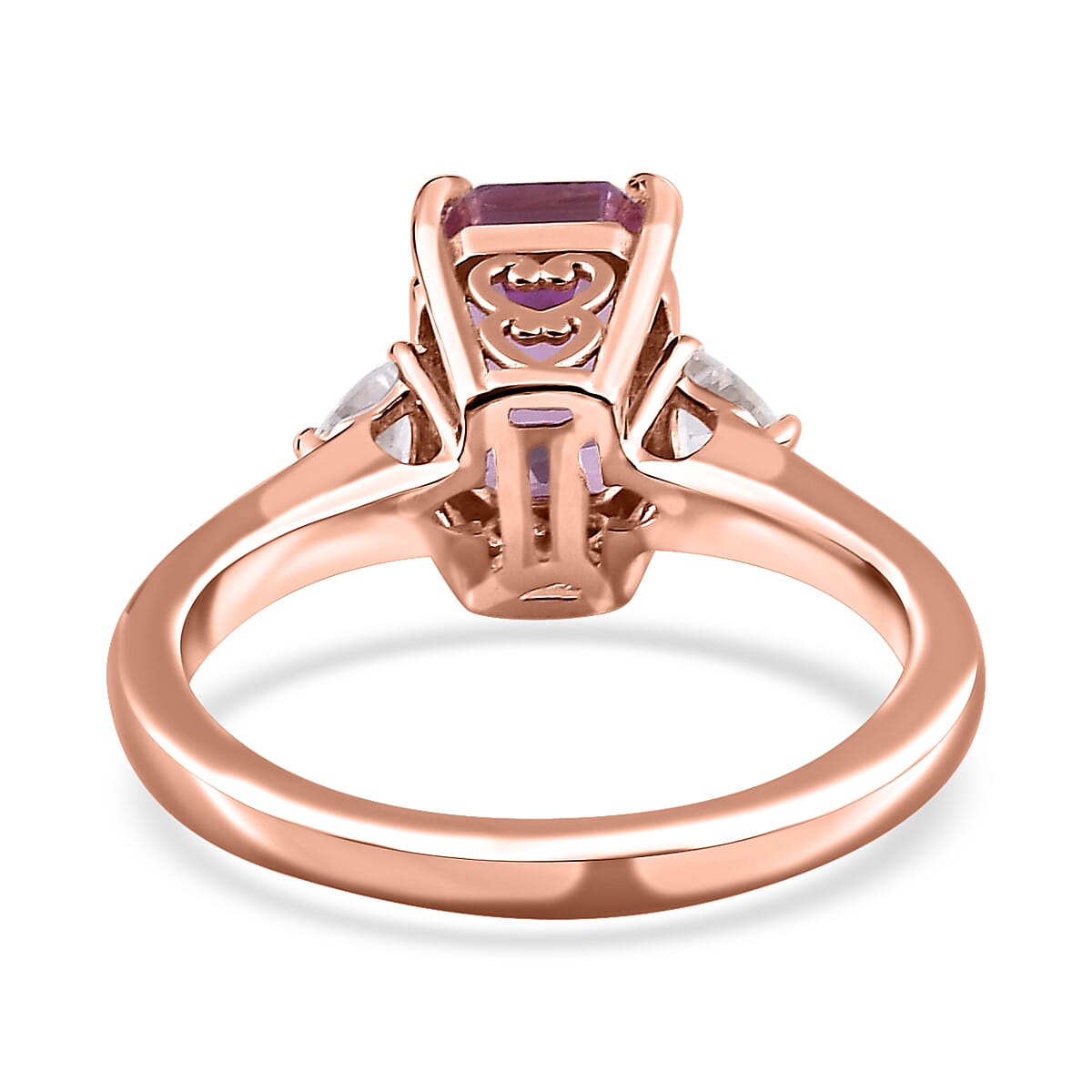 D'Joy AAA Patroke Kunzite and White Zircon 3 Stone Ring in Vermeil Rose Gold Over Sterling Silver (Size 7.0) 3.25 ctw