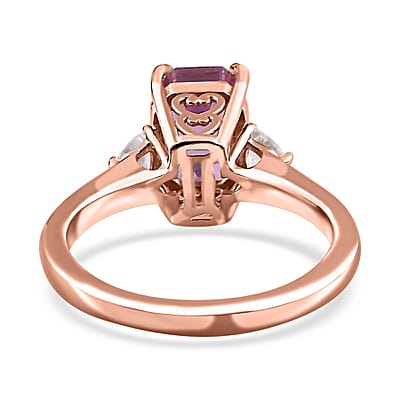 D'Joy AAA Patroke Kunzite and White Zircon 3 Stone Ring in Vermeil Rose Gold Over Sterling Silver (Size 7.0) 3.25 ctw