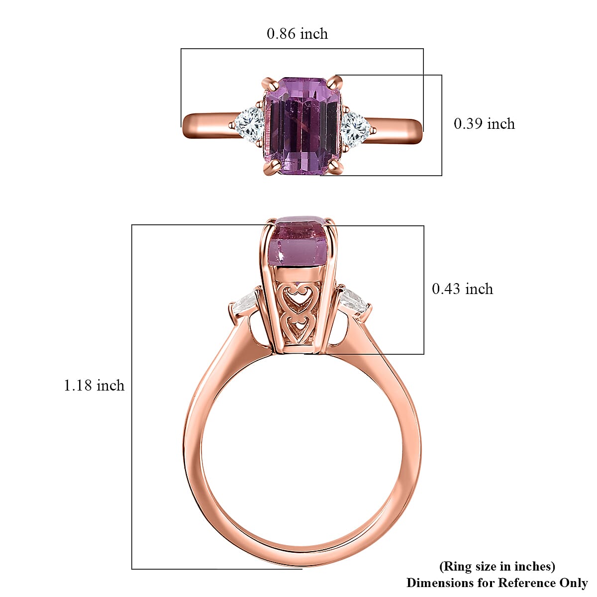 D'Joy AAA Patroke Kunzite and White Zircon 3 Stone Ring in Vermeil Rose Gold Over Sterling Silver (Size 7.0) 3.25 ctw