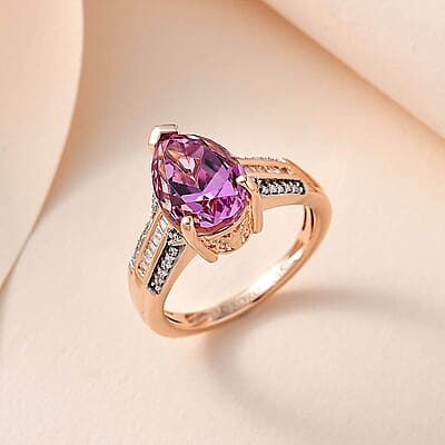 Luxoro 14K Rose Gold AAA Patroke Kunzite and I2 Diamond Ring (Size 10.0) 4.60 Grams 5.60 ctw