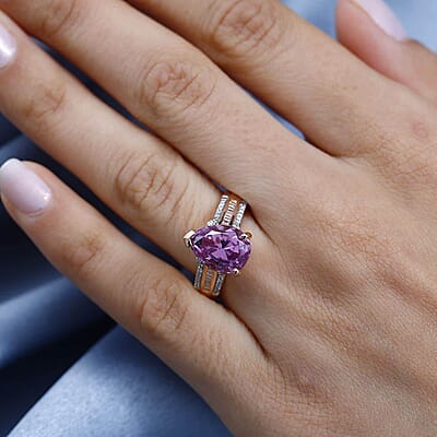 Luxoro 14K Rose Gold AAA Patroke Kunzite and I2 Diamond Ring (Size 10.0) 4.60 Grams 5.60 ctw