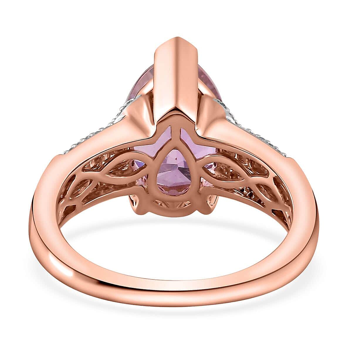 Luxoro 14K Rose Gold AAA Patroke Kunzite and I2 Diamond Ring (Size 10.0) 4.60 Grams 5.60 ctw