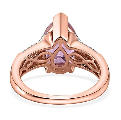 Luxoro 14K Rose Gold AAA Patroke Kunzite and I2 Diamond Ring (Size 10.0) 4.60 Grams 5.60 ctw