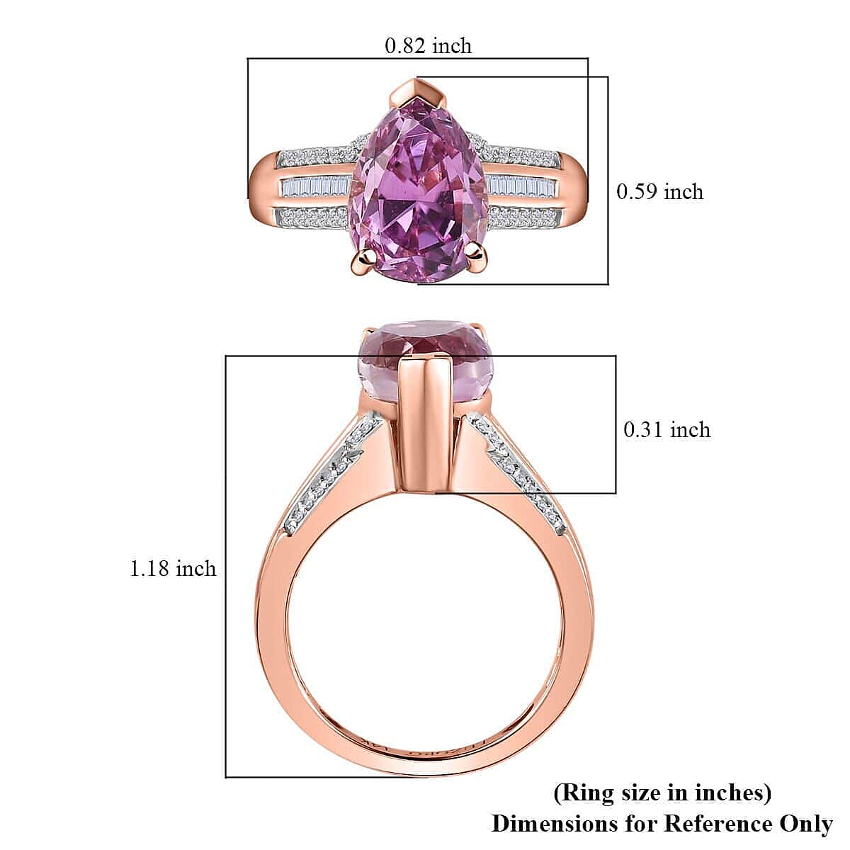 Luxoro 14K Rose Gold AAA Patroke Kunzite and I2 Diamond Ring (Size 10.0) 4.60 Grams 5.60 ctw