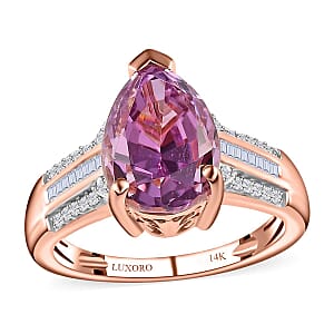 Luxoro 14K Rose Gold AAA Patroke Kunzite and I2 Diamond Ring (Size 7.5) 4.60 Grams 5.60 ctw