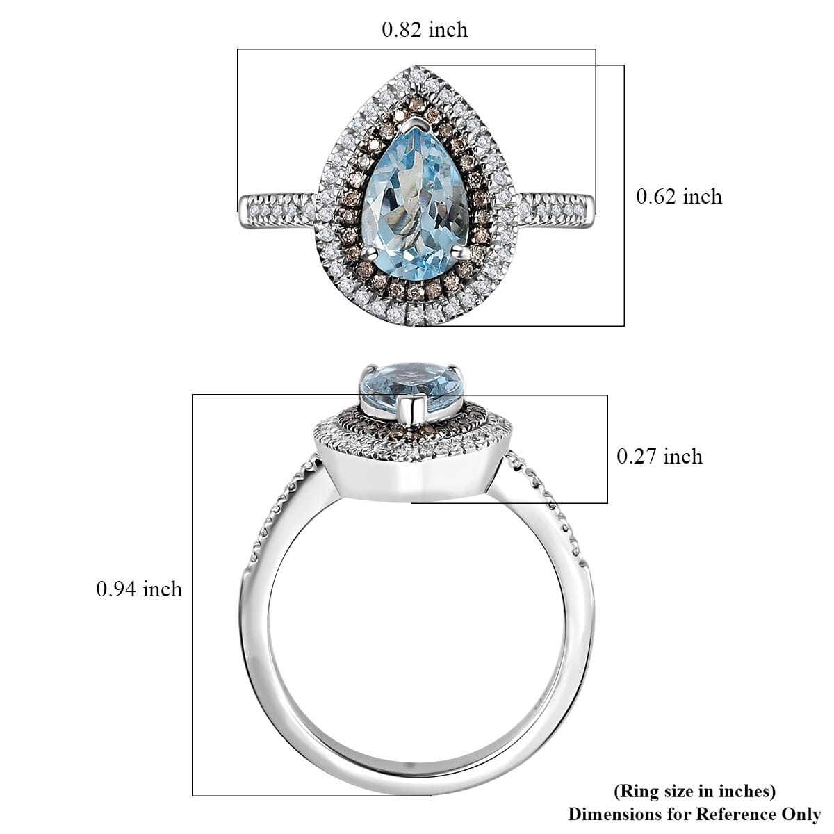 Luxoro 10K White Gold Premium Santa Maria Aquamarine, Natural Champagne and White Diamond I2-I3 Double Halo Ring (Size 8.0) 1.40 ctw image number 5