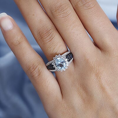 Premium Mangoro Aquamarine and Multi Gemstone Sunburst Ring in Platinum Over Sterling Silver (Size 9.0) 2.90 ctw