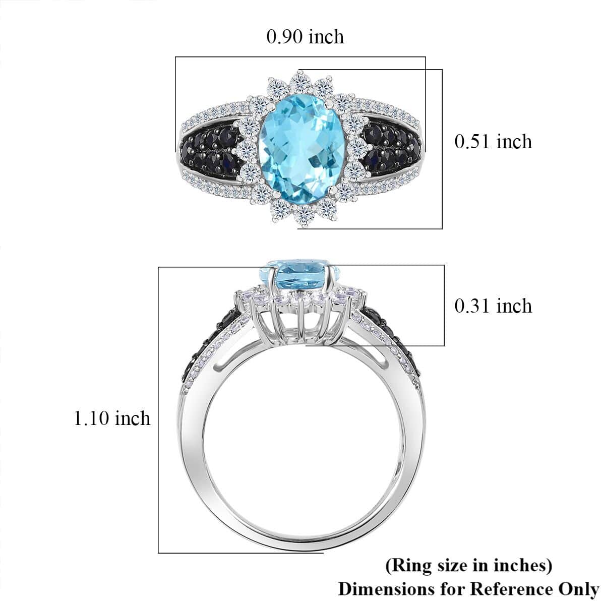 Premium Mangoro Aquamarine and Multi Gemstone Sunburst Ring in Platinum Over Sterling Silver (Size 9.0) 2.90 ctw image number 5