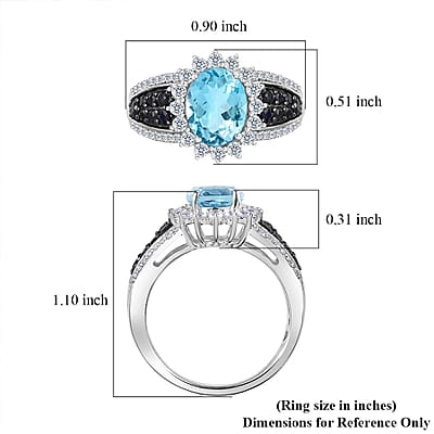Premium Mangoro Aquamarine and Multi Gemstone Sunburst Ring in Platinum Over Sterling Silver (Size 9.0) 2.90 ctw