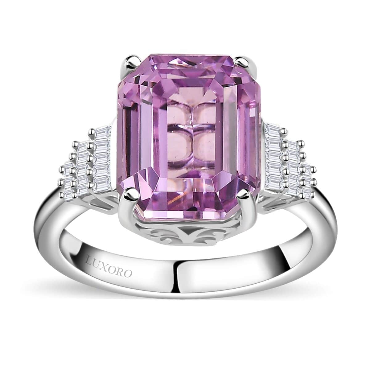 Luxoro 10K White Gold AAA Patroke Kunzite, Diamond (I2) (0.18 cts) Ring (Size 7.0) (4 g) 8.70 ctw image number 0