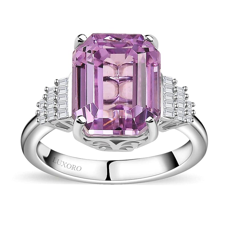 Luxoro 10K White Gold AAA Patroke Kunzite, Diamond (I2) (0.18 cts) Ring (Size 10.0) (4 g) 8.70 ctw