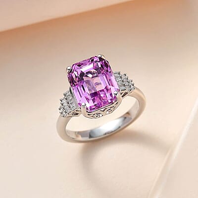 Luxoro 10K White Gold AAA Patroke Kunzite, Diamond (I2) (0.18 cts) Ring (Size 10.0) (4 g) 8.70 ctw