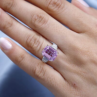Luxoro 10K White Gold AAA Patroke Kunzite, Diamond (I2) (0.18 cts) Ring (Size 10.0) (4 g) 8.70 ctw