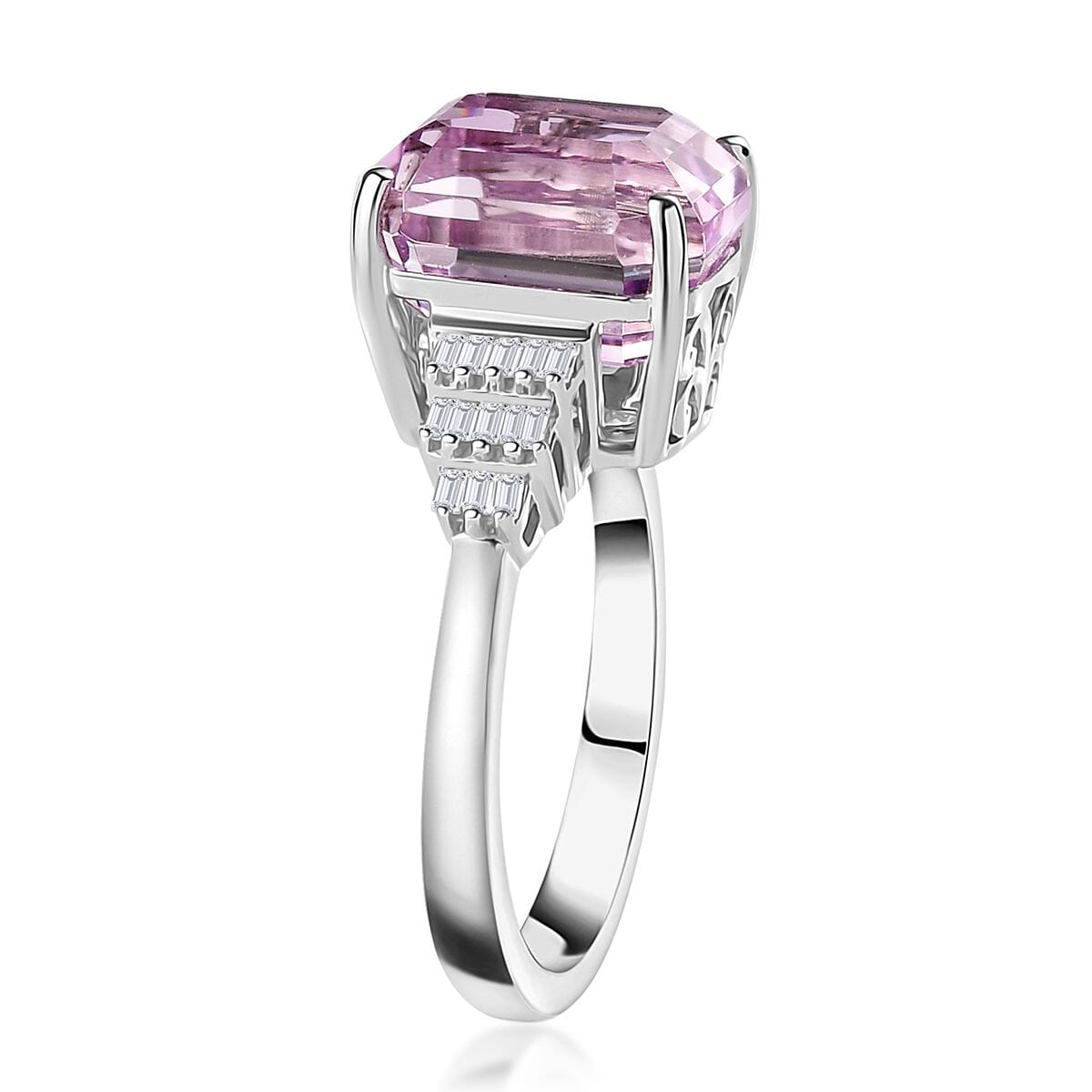 Luxoro 10K White Gold AAA Patroke Kunzite and I2 Diamond Ring (Size 8.0) 4 Grams 8.70 ctw image number 3