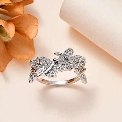 Diamond Ring in Platinum Over Sterling Silver (Size 10.0) 0.25 ctw