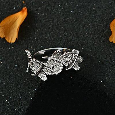 Diamond Ring in Platinum Over Sterling Silver (Size 10.0) 0.25 ctw