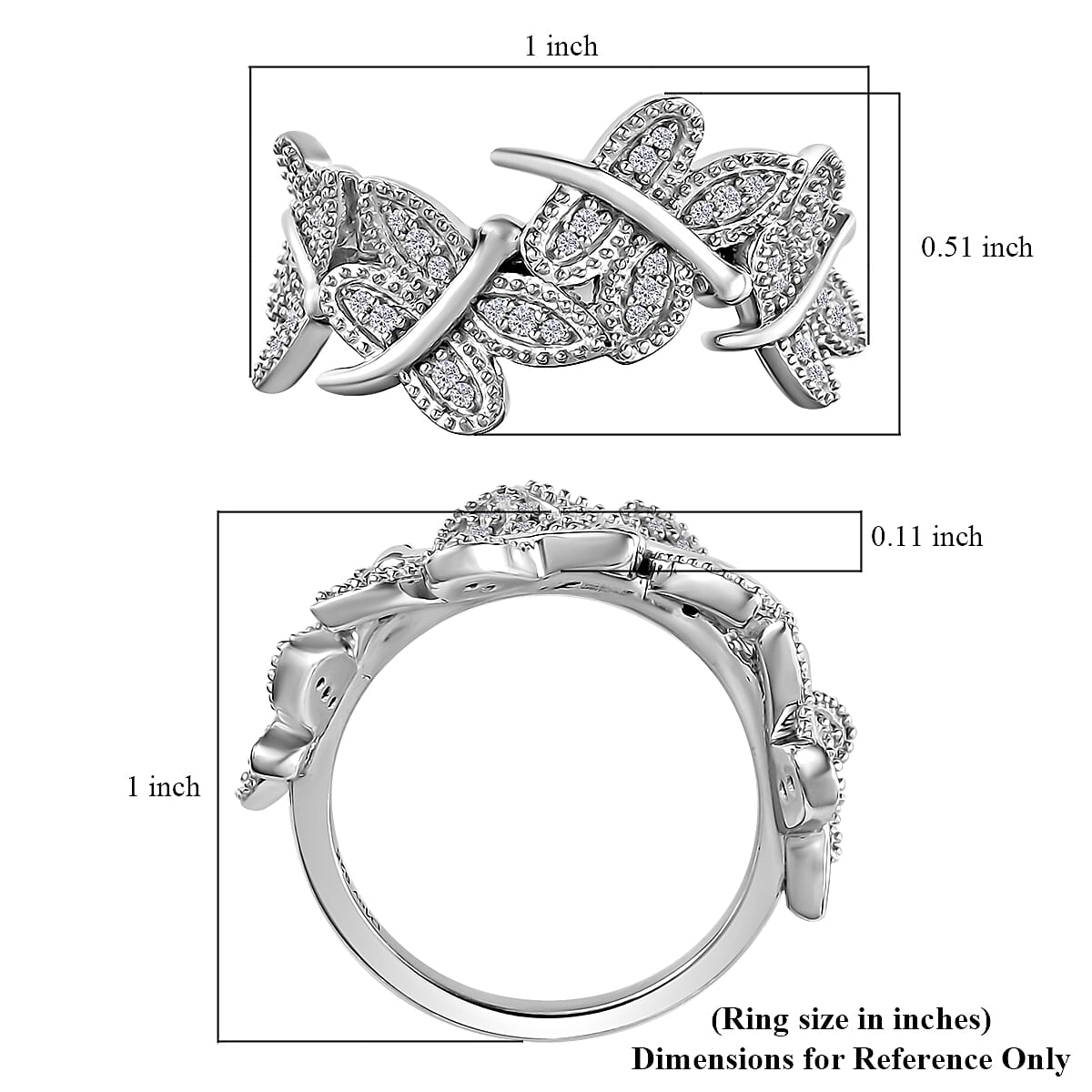 Diamond Ring in Platinum Over Sterling Silver (Size 10.0) 0.25 ctw