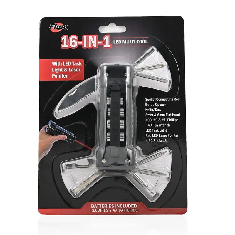Flipo 16-in-1 LED Tool (2 AA batteries)