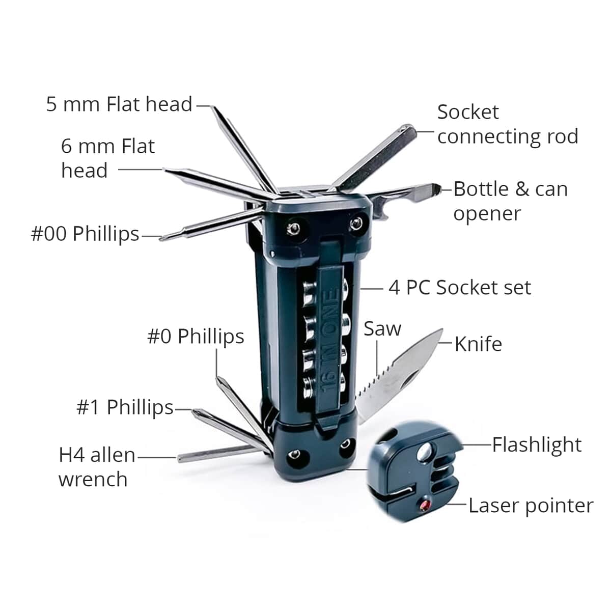 Flipo 16-in-1 LED Tool (2 AA batteries) image number 4