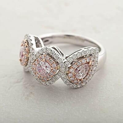 Modani 14K Rose and White Gold Natural Pink and White Diamond VS-SI Ring (Size 10.0) 6.15 Grams 1.50 ctw