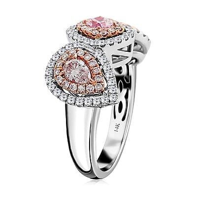 Modani 14K Rose and White Gold Natural Pink and White Diamond VS-SI Ring (Size 10.0) 6.15 Grams 1.50 ctw