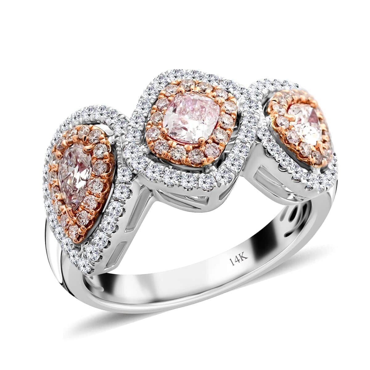 Modani 14K Rose and White Gold Natural Pink and White Diamond VS-SI Ring (Size 6.5) 6.15 Grams 1.50 ctw image number 0