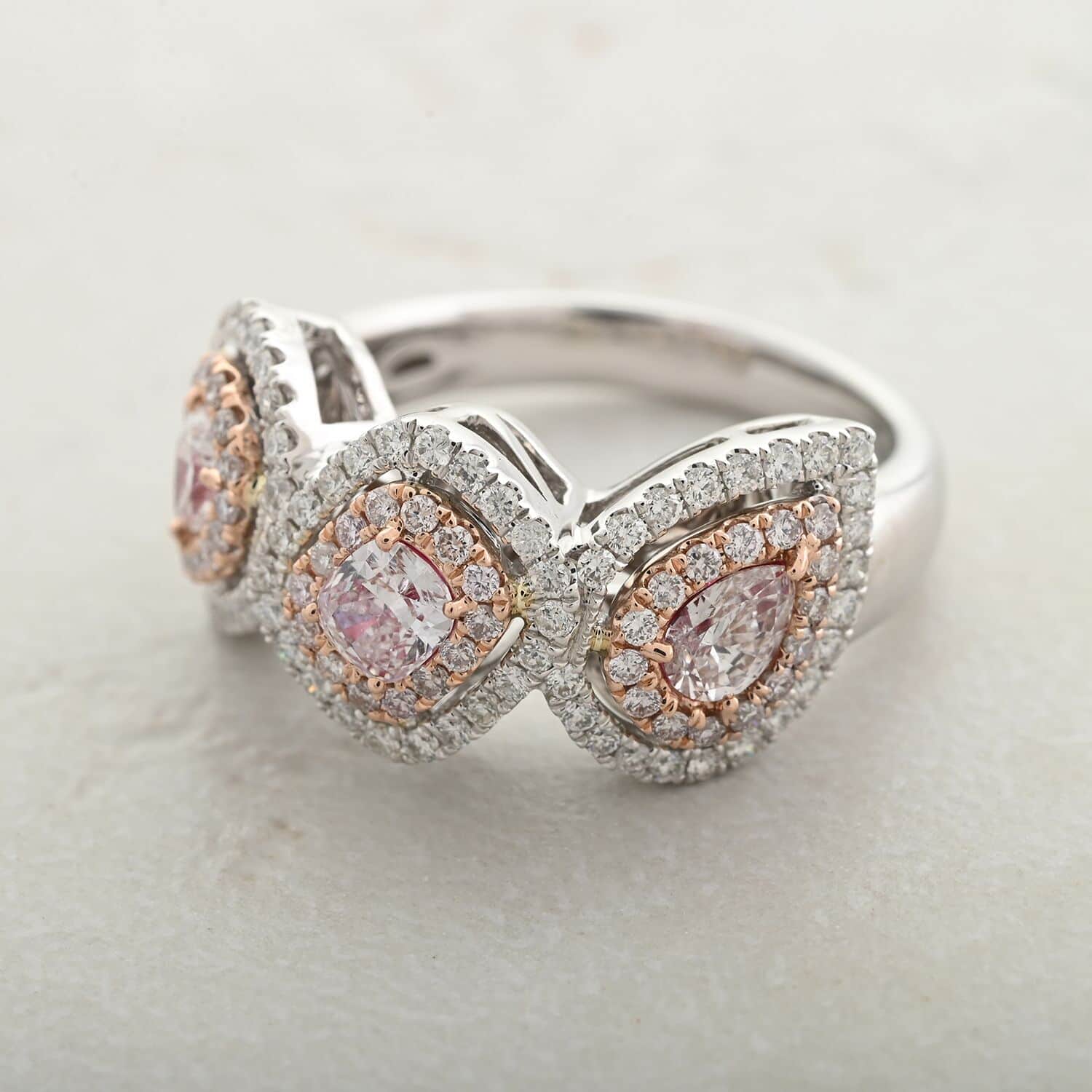 Modani 14K Rose and White Gold Natural Pink and White Diamond VS-SI Ring (Size 6.5) 6.15 Grams 1.50 ctw