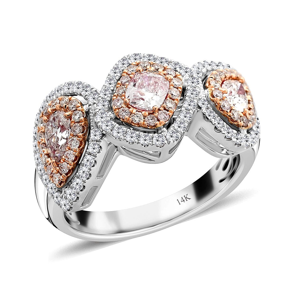 Modani 14K Rose and White Gold Natural Pink and White Diamond VS-SI Ring (Size 10.0) 6.15 Grams 1.50 ctw (Del. in 10-12 Days)