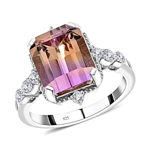 Bi-Color Ametrine and Moissanite Ring in Sterling Silver (Size 10.0) 4.85 ctw