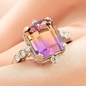 Bi-Color Ametrine and Moissanite Ring in Sterling Silver (Size 10.0) 4.85 ctw