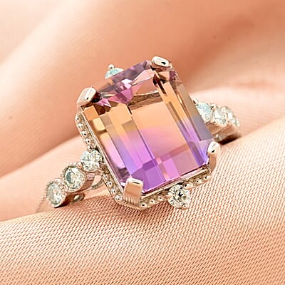 Bi-Color Ametrine and Moissanite Ring in Sterling Silver (Size 10.0) 4.85 ctw