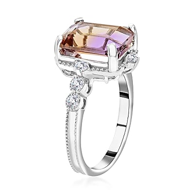 Bi-Color Ametrine and Moissanite Ring in Sterling Silver (Size 10.0) 4.85 ctw