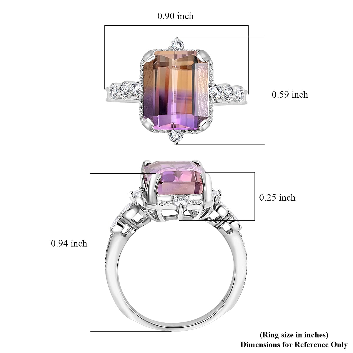 Bi-Color Ametrine and Moissanite Ring in Sterling Silver (Size 10.0) 4.85 ctw