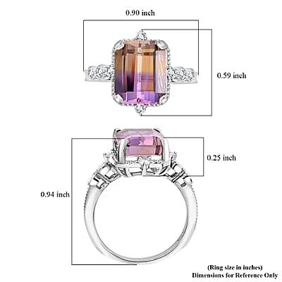 Bi-Color Ametrine and Moissanite Ring in Sterling Silver (Size 10.0) 4.85 ctw