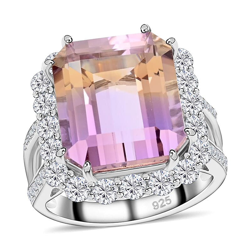 Bi-Color Ametrine and Moissanite Ring in Sterling Silver (Size 10.0) 11.85 ctw