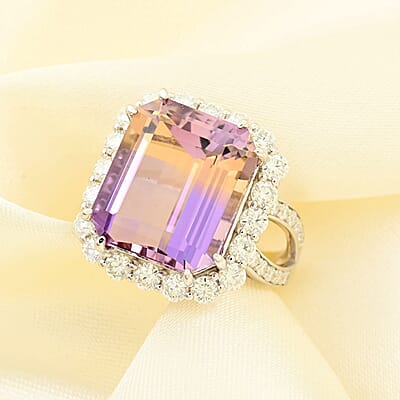 Bi-Color Ametrine and Moissanite Ring in Sterling Silver (Size 10.0) 11.85 ctw