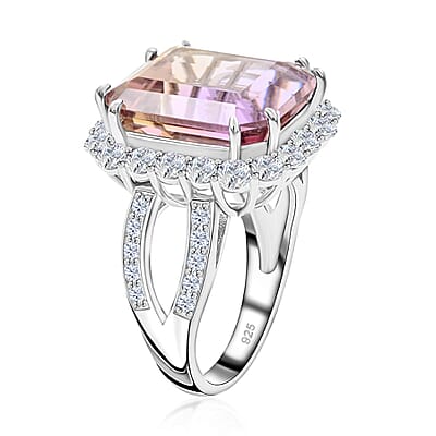 Bi-Color Ametrine and Moissanite Ring in Sterling Silver (Size 10.0) 11.85 ctw