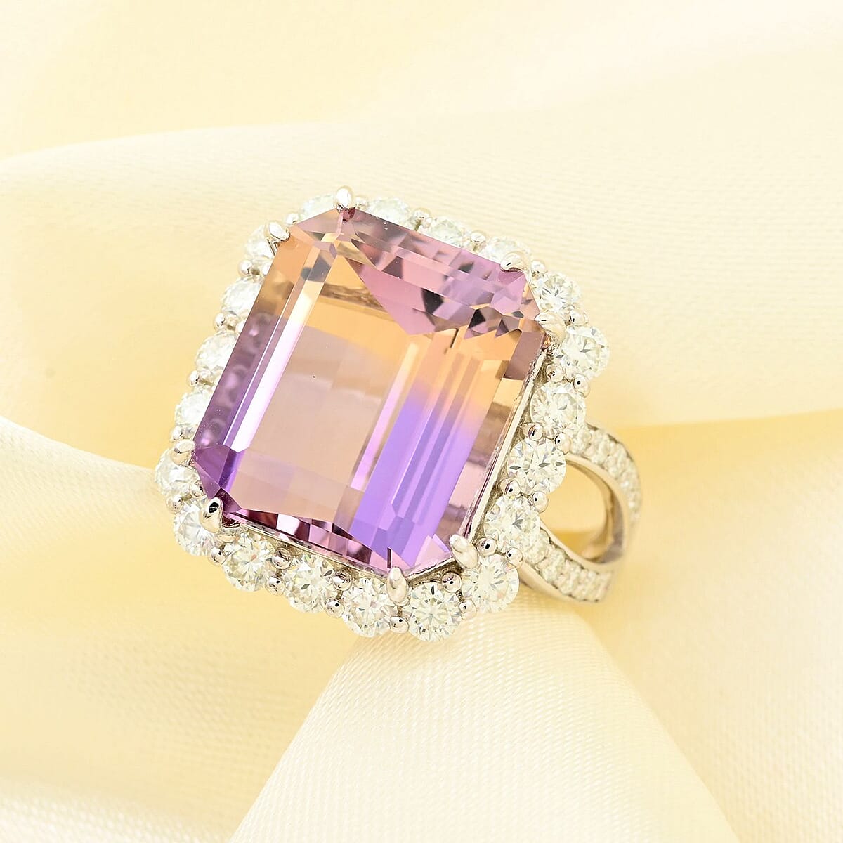 Bi-Color Ametrine and Moissanite Ring in Sterling Silver (Size 8.0) 11.85 ctw image number 1