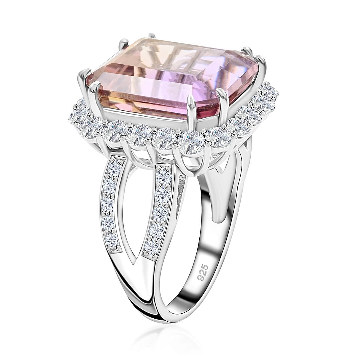 Bi-Color Ametrine and Moissanite Ring in Sterling Silver (Size 8.0) 11.85 ctw image number 3