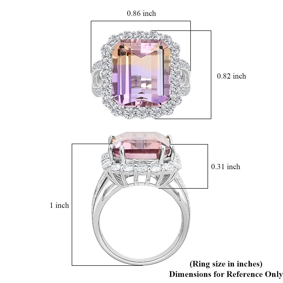Bi-Color Ametrine and Moissanite Ring in Sterling Silver (Size 8.0) 11.85 ctw image number 4