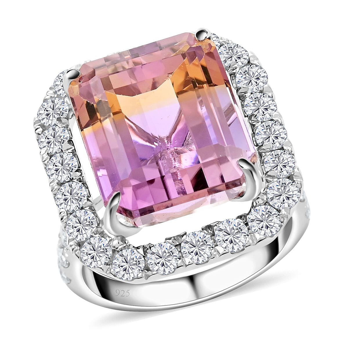 Bi Color Ametrine and Moissanite Halo Ring in Sterling Silver (Size 10.0) 12.35 ctw image number 0