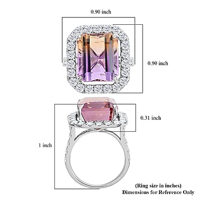 Bi Color Ametrine and Moissanite 12.35 ctw Halo Ring in Sterling Silver (Size 10.0)
