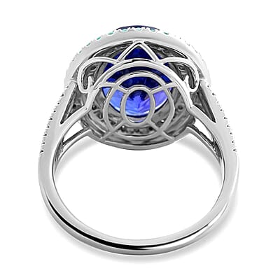 Certified & Appraised Rhapsody 950 Platinum AAAA Tanzanite, Brazilian Paraiba Tourmaline and E-F VS Diamond Ring (Size 10.0) 11.50 Grams 9.85 ctw