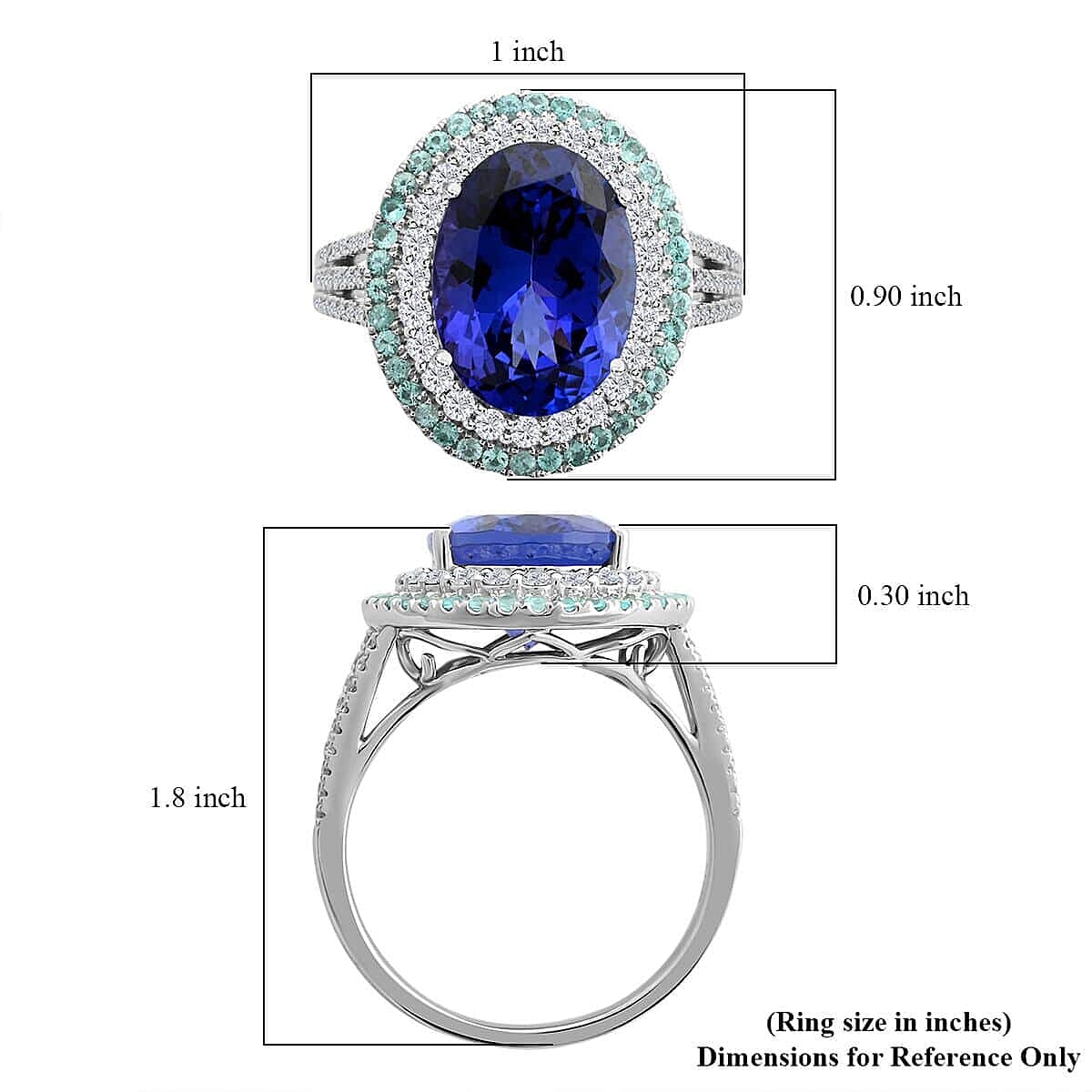 Certified & Appraised Rhapsody 950 Platinum AAAA Tanzanite, Brazilian Paraiba Tourmaline and E-F VS Diamond Ring (Size 10.0) 11.50 Grams 9.85 ctw